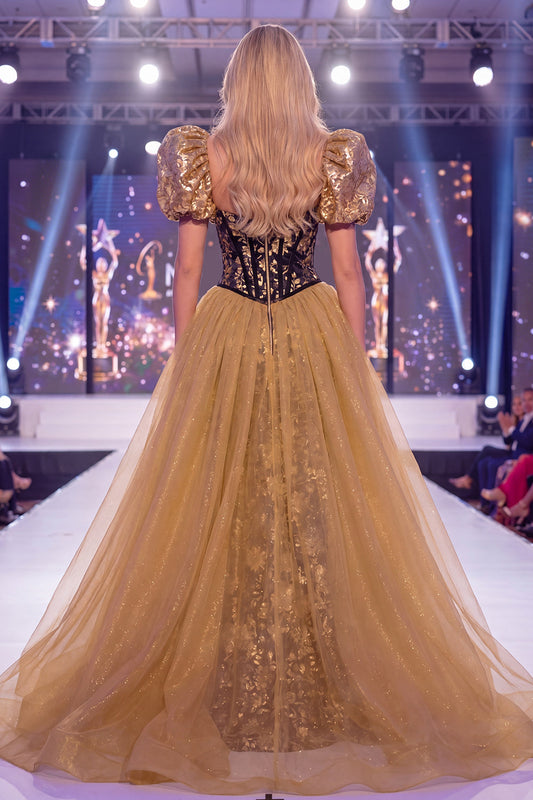 Sparkly Black Golden Mermaid Sequins Long Pageant Dress