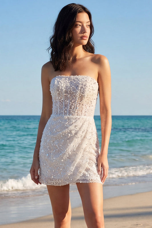 Sparkly Strapless Sequin Bodycon Corset Mini Dress