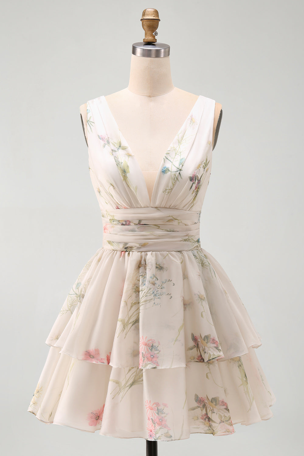 Robe Mini Étagée Col V Imprimé Floral Line Ivoy