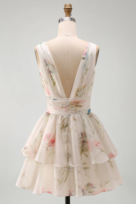 Robe Mini Étagée Col V Imprimé Floral Line Ivoy