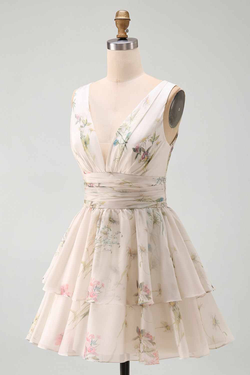 Robe Mini Étagée Col V Imprimé Floral Line Ivoy