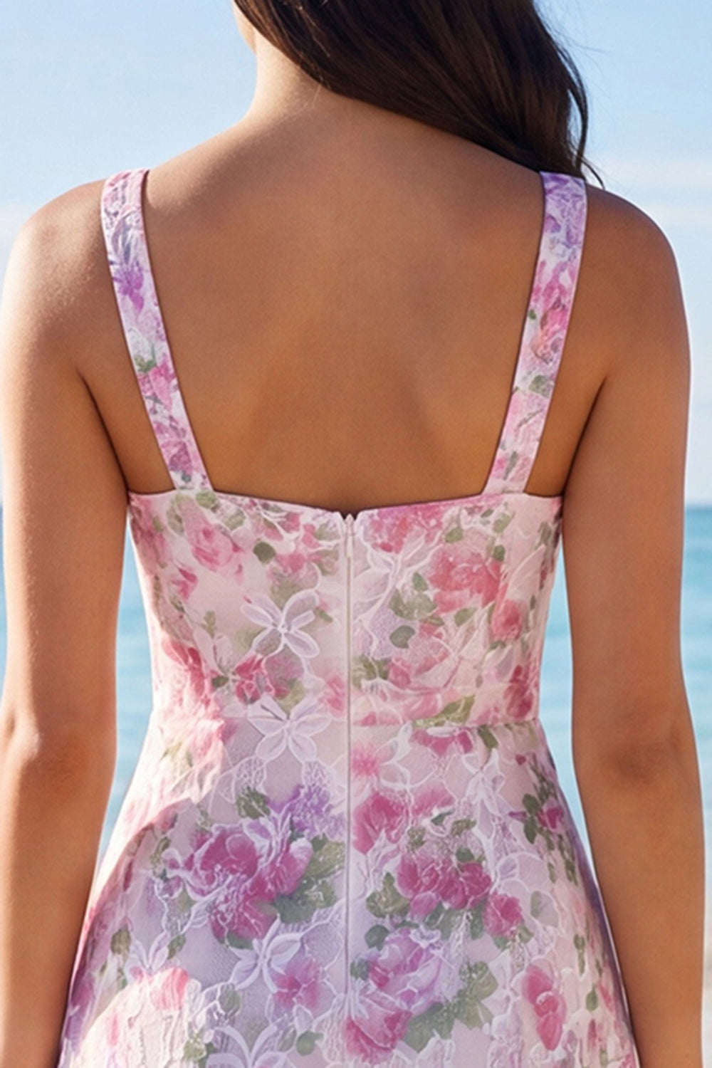 V Neck Floral Ruffled Bodycon Little White Dress