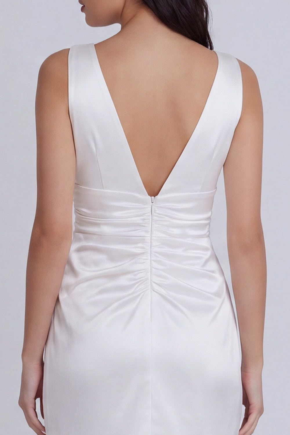 Ivory V-Neck Satin Ruched Bodycon Short Graduation Dress