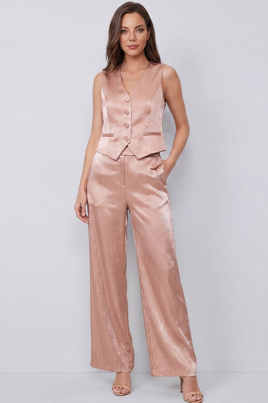 Dusty Rose 2 Piece V Neck Women's Suits with Pockets