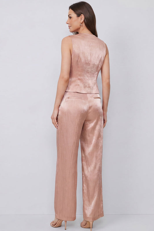 Dusty Rose 2 Piece V Neck Women's Suits with Pockets