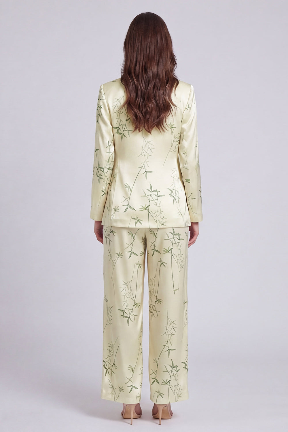 Ensemble tailleur 2 pièces vert clair imprimé cranté pour femme