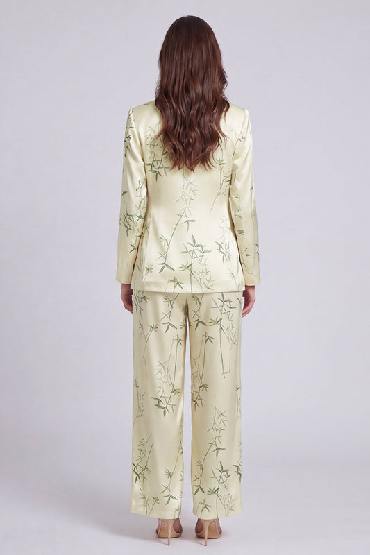 Ensemble tailleur 2 pièces vert clair imprimé cranté pour femme