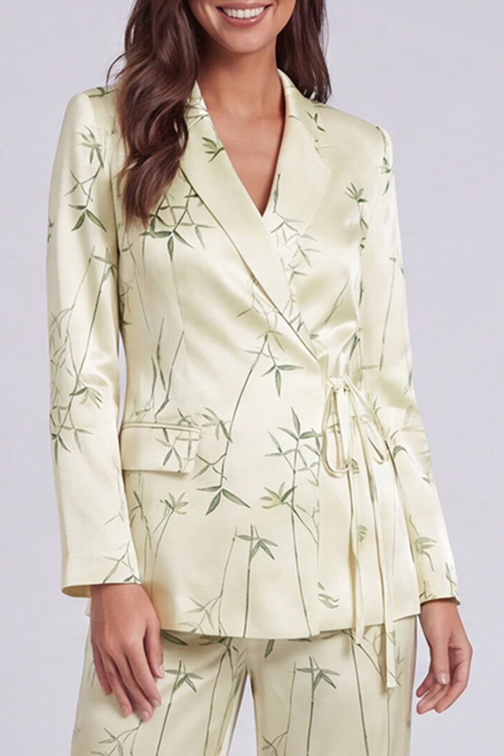 Ensemble tailleur 2 pièces vert clair imprimé cranté pour femme