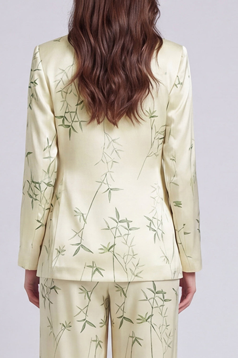 Ensemble tailleur 2 pièces vert clair imprimé cranté pour femme