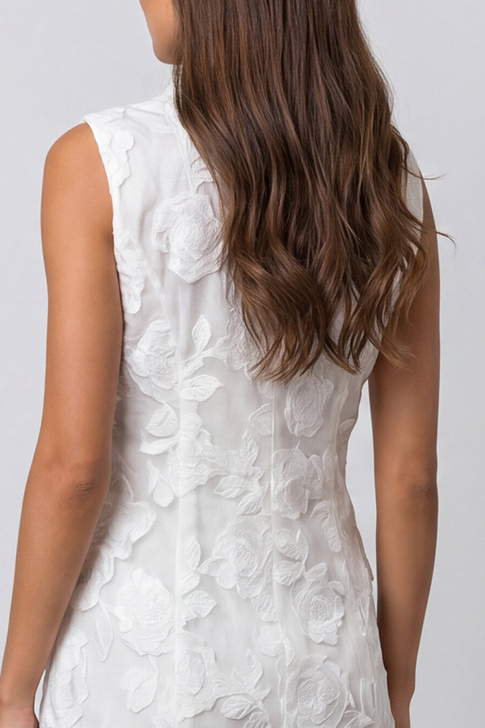 Ivory Shawl Lapel Double Breasted Floral Ruffled Short Work Dress