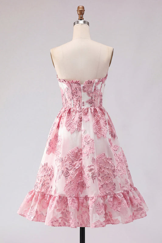 Pink A-Line Sweetheart Corset Ruffled Homecoming Dress