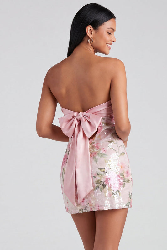 Light Pink Sequin Strapless Bodycon Mini Homecoming Dress