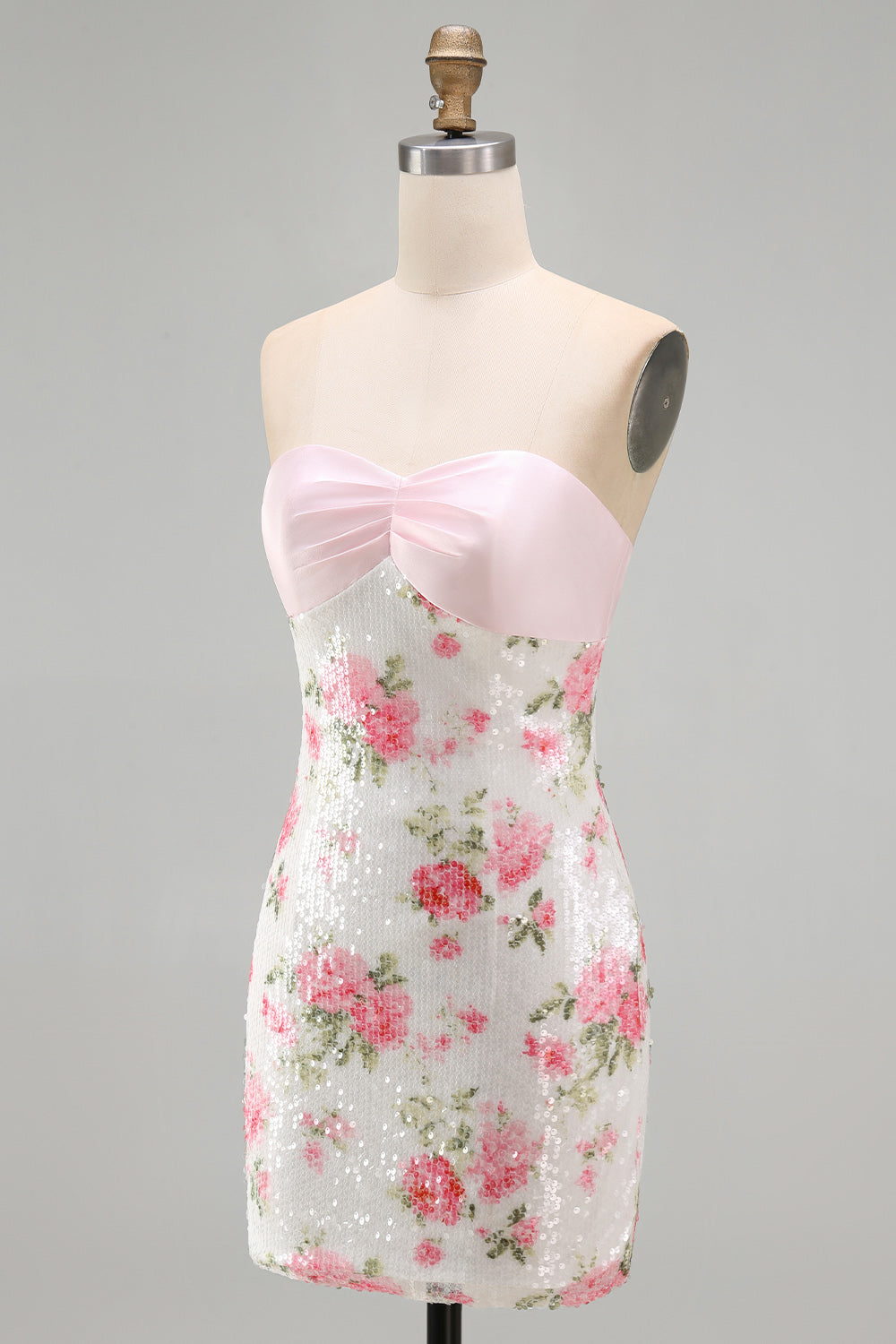 Light Pink Bodycon Strapless Mini Homecoming Dress with Sequins