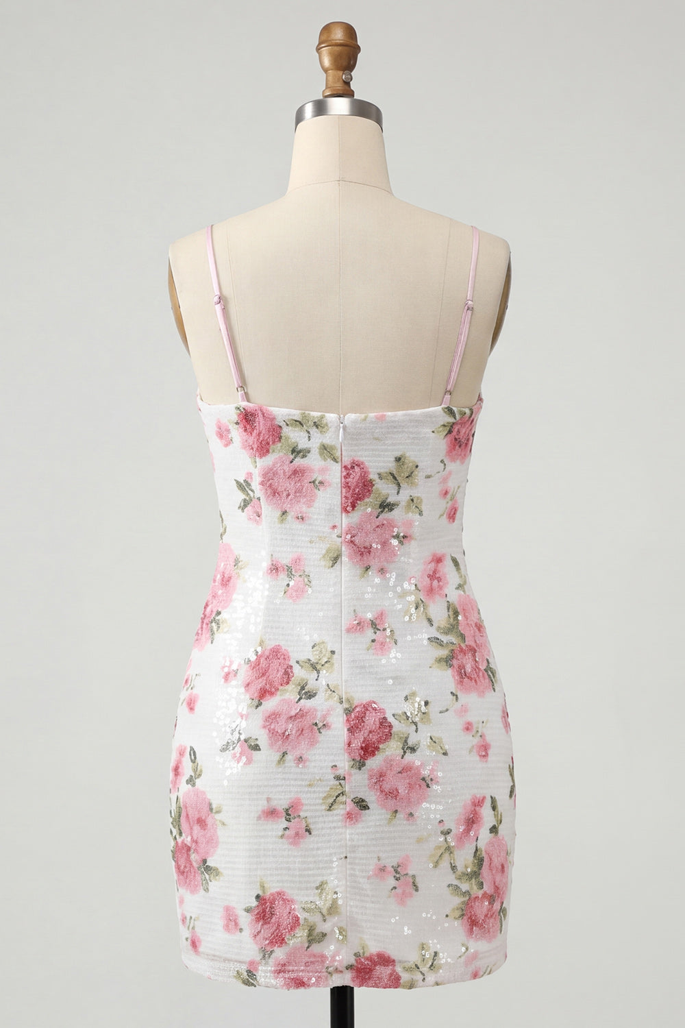 Robe de bal moulante rose pâle à sequins floraux avec nœud