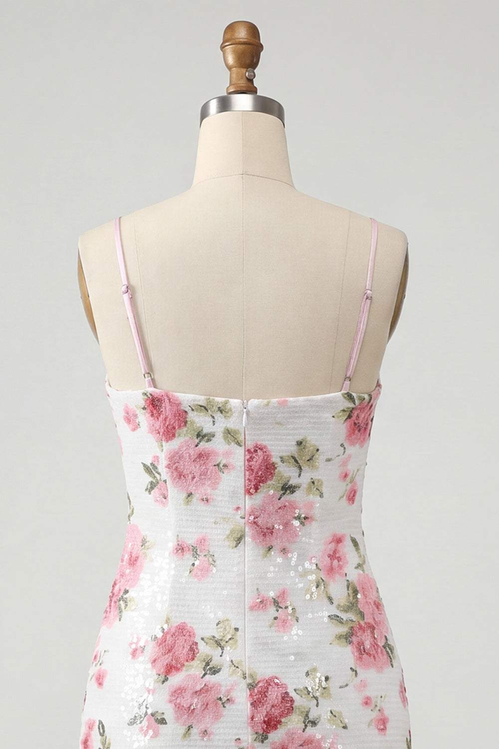 Robe de bal moulante rose pâle à sequins floraux avec nœud