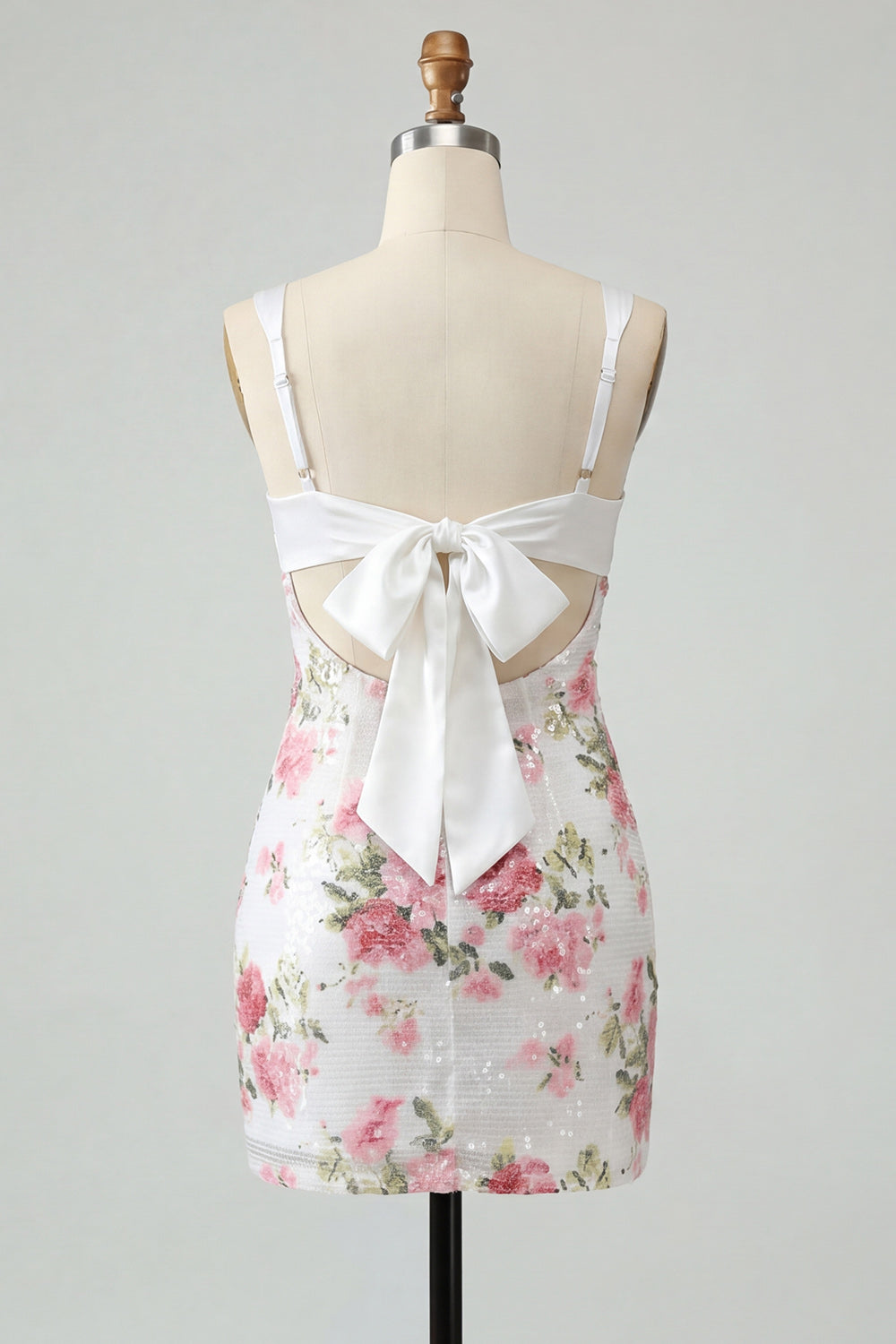 Robe de bal de rentrée ajustée, ornée de sequins, de drapés et d'un nœud, motif floral ivoire