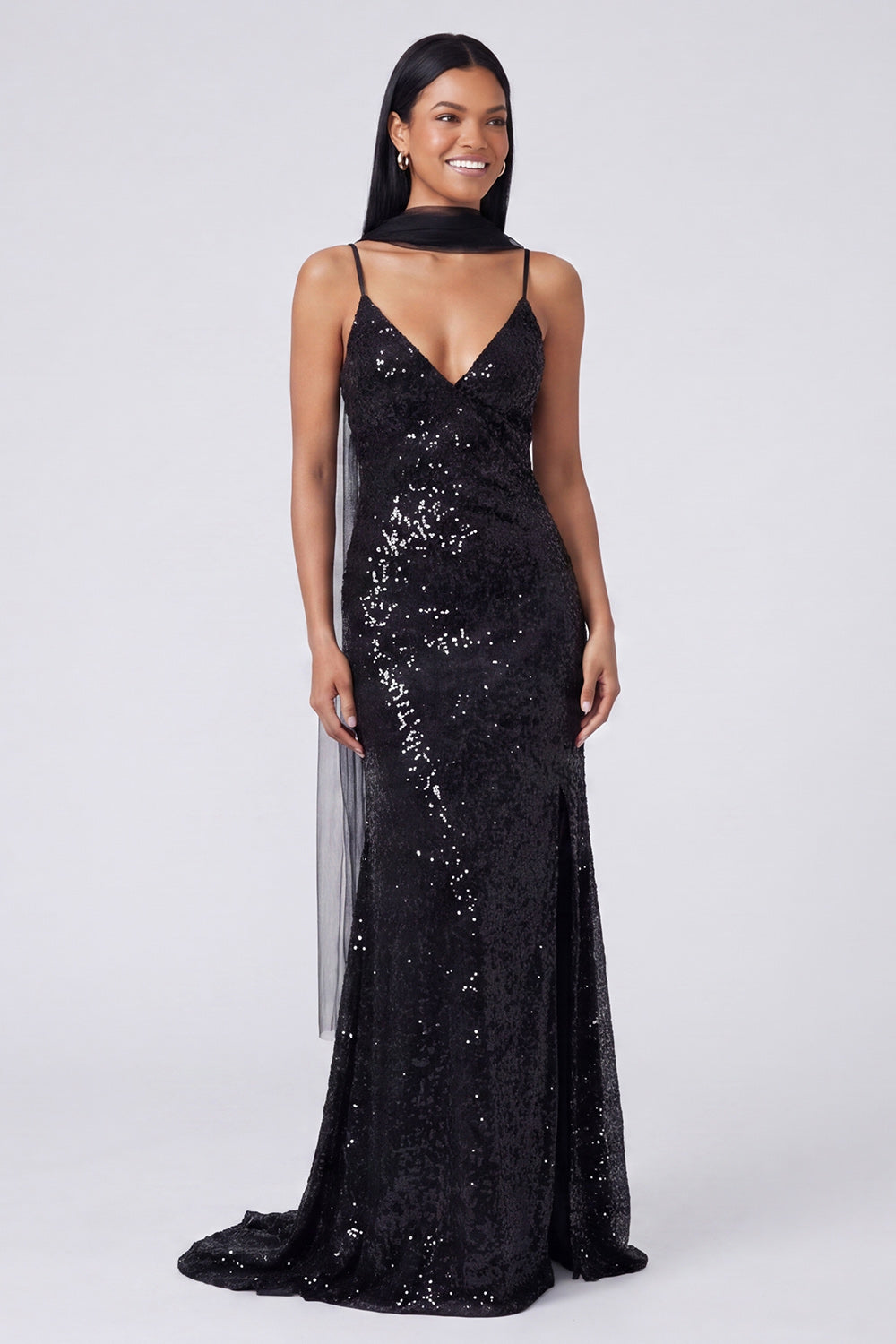 Yellow Mermaid Sequin Spaghetti Straps Maxi Dress with Slit