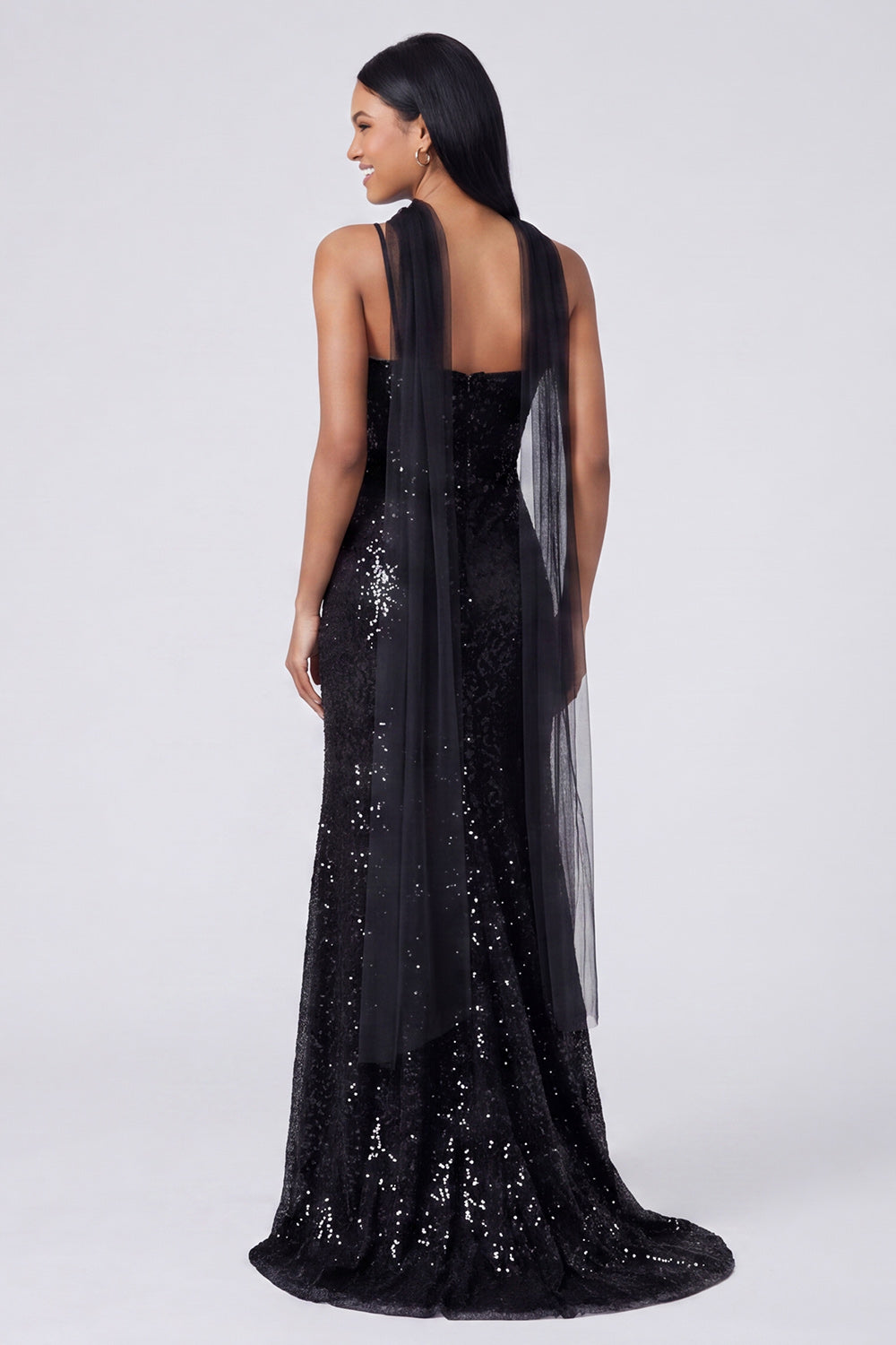 Yellow Mermaid Sequin Spaghetti Straps Maxi Dress with Slit