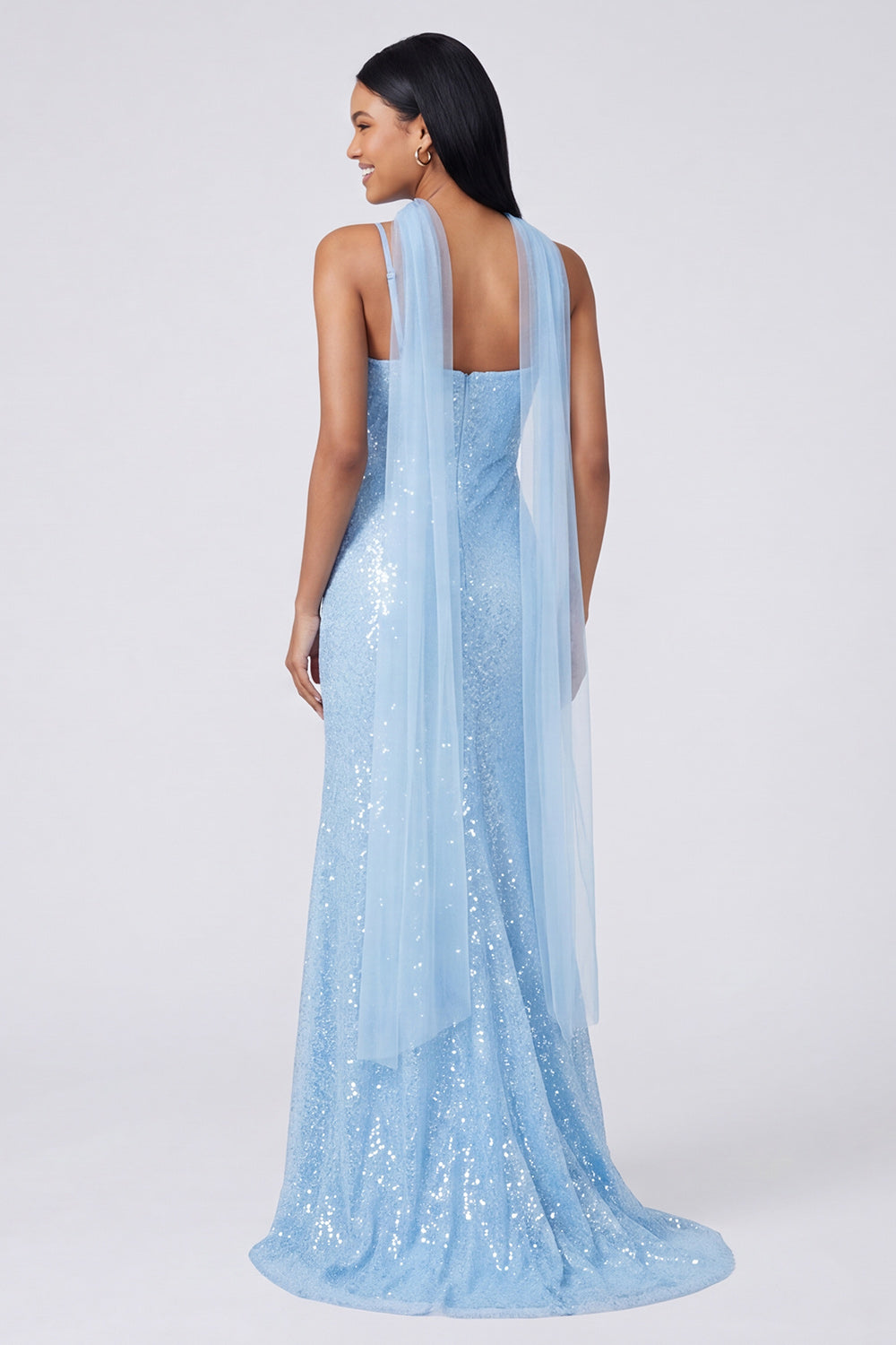 Yellow Mermaid Sequin Spaghetti Straps Maxi Dress with Slit