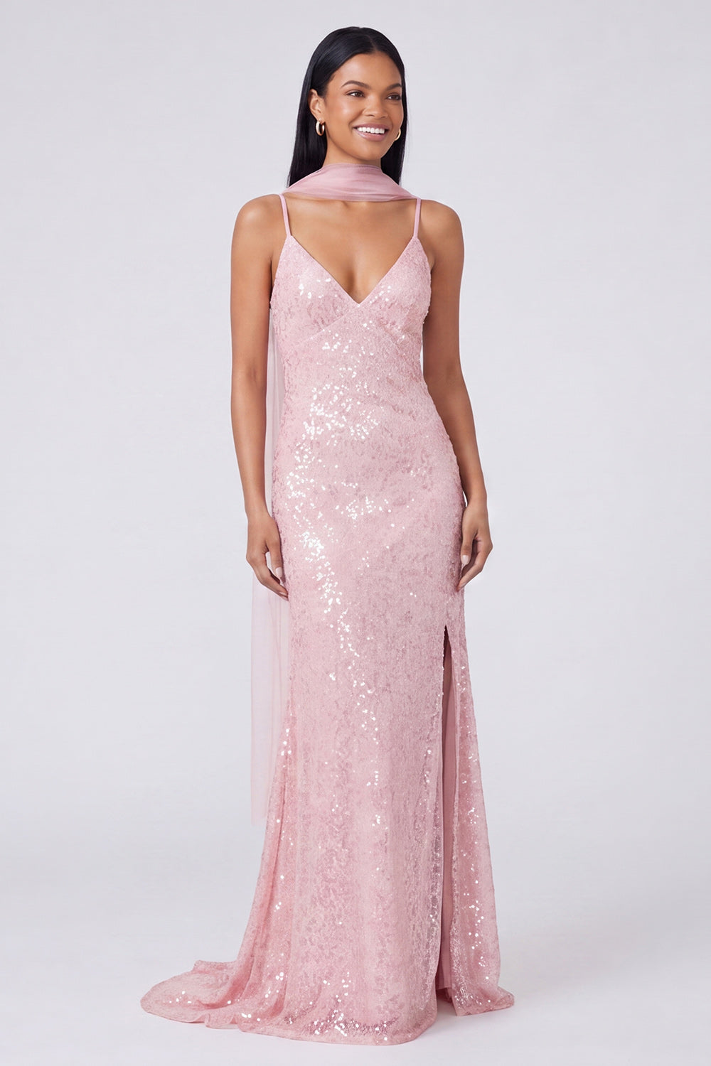 Yellow Mermaid Sequin Spaghetti Straps Maxi Dress with Slit