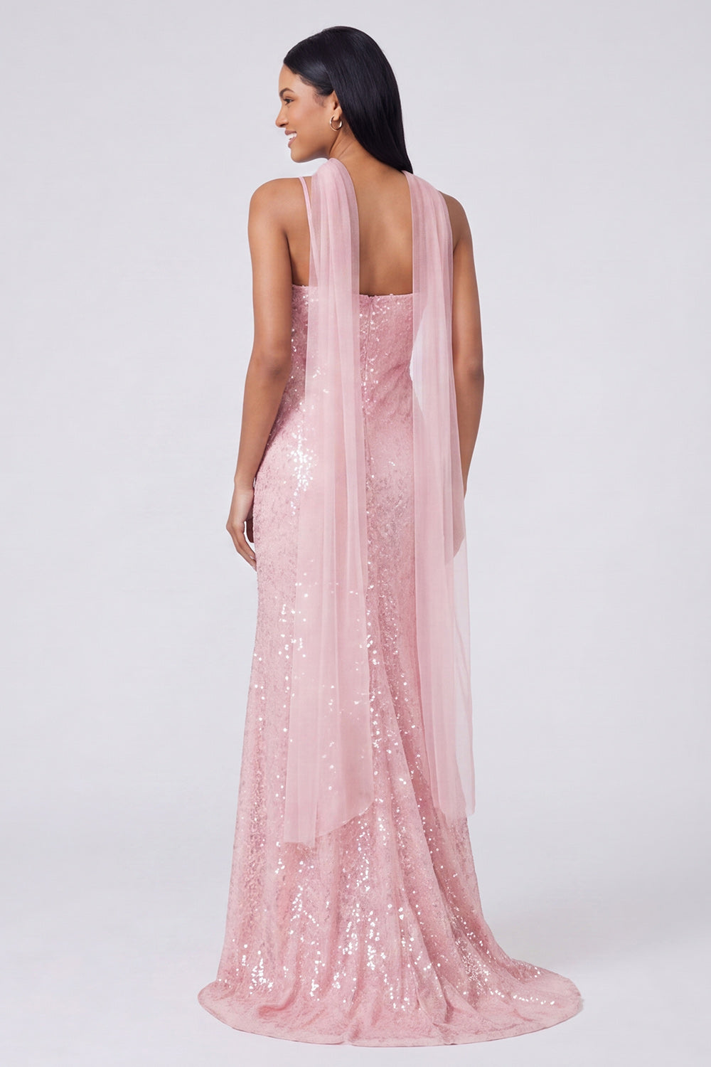 Yellow Mermaid Sequin Spaghetti Straps Maxi Dress with Slit