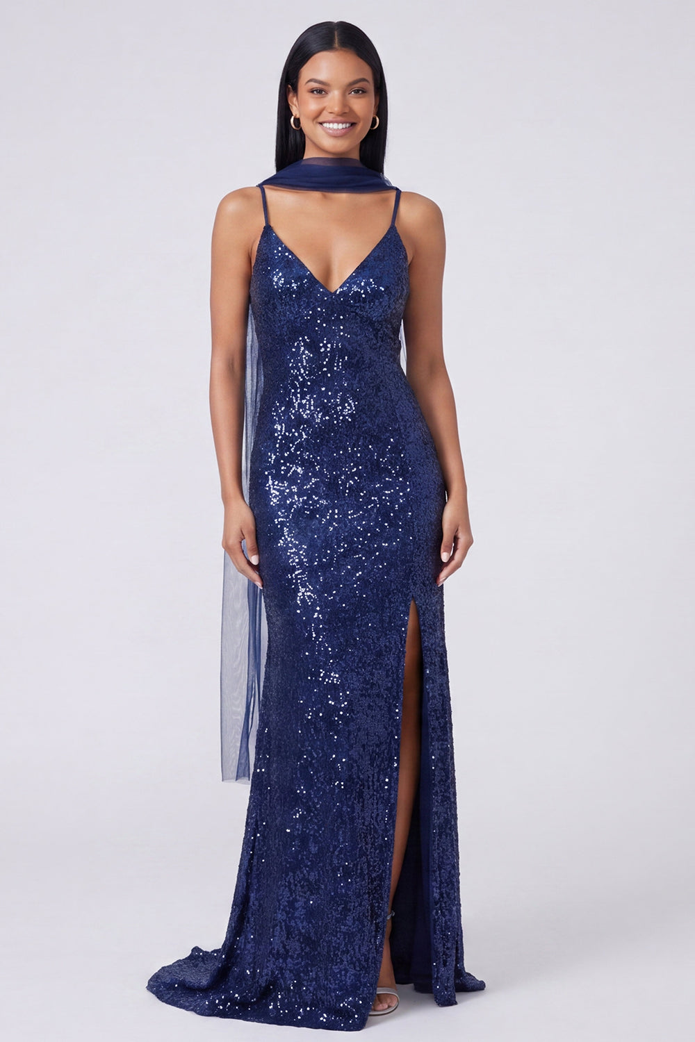 Yellow Mermaid Sequin Spaghetti Straps Maxi Dress with Slit