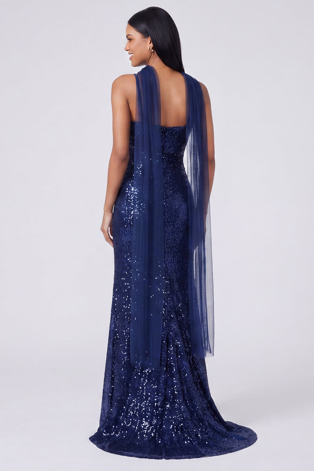 Yellow Mermaid Sequin Spaghetti Straps Maxi Dress with Slit