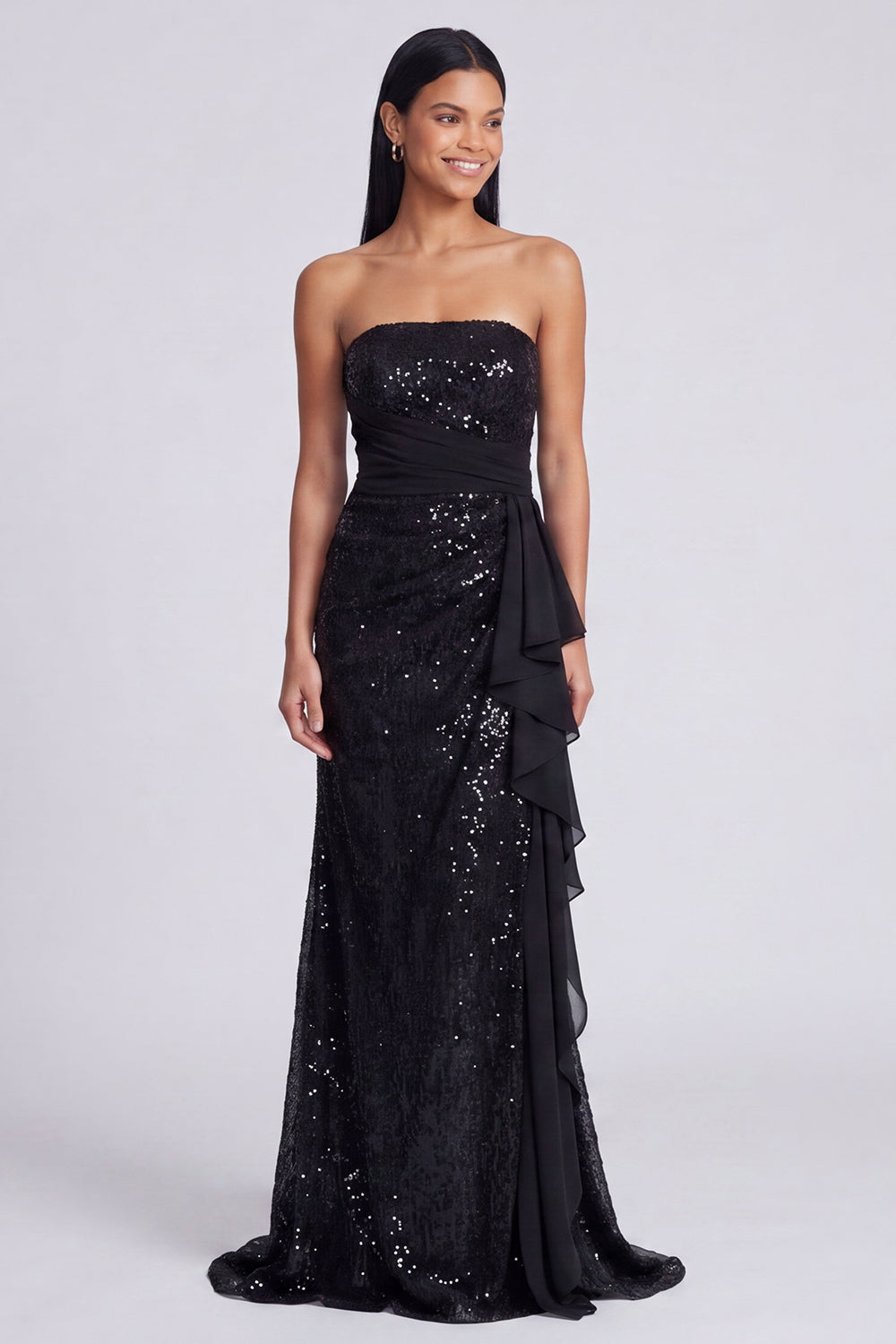 Strapless Light Pink Sequin Ruched Mermaid Formal Dress