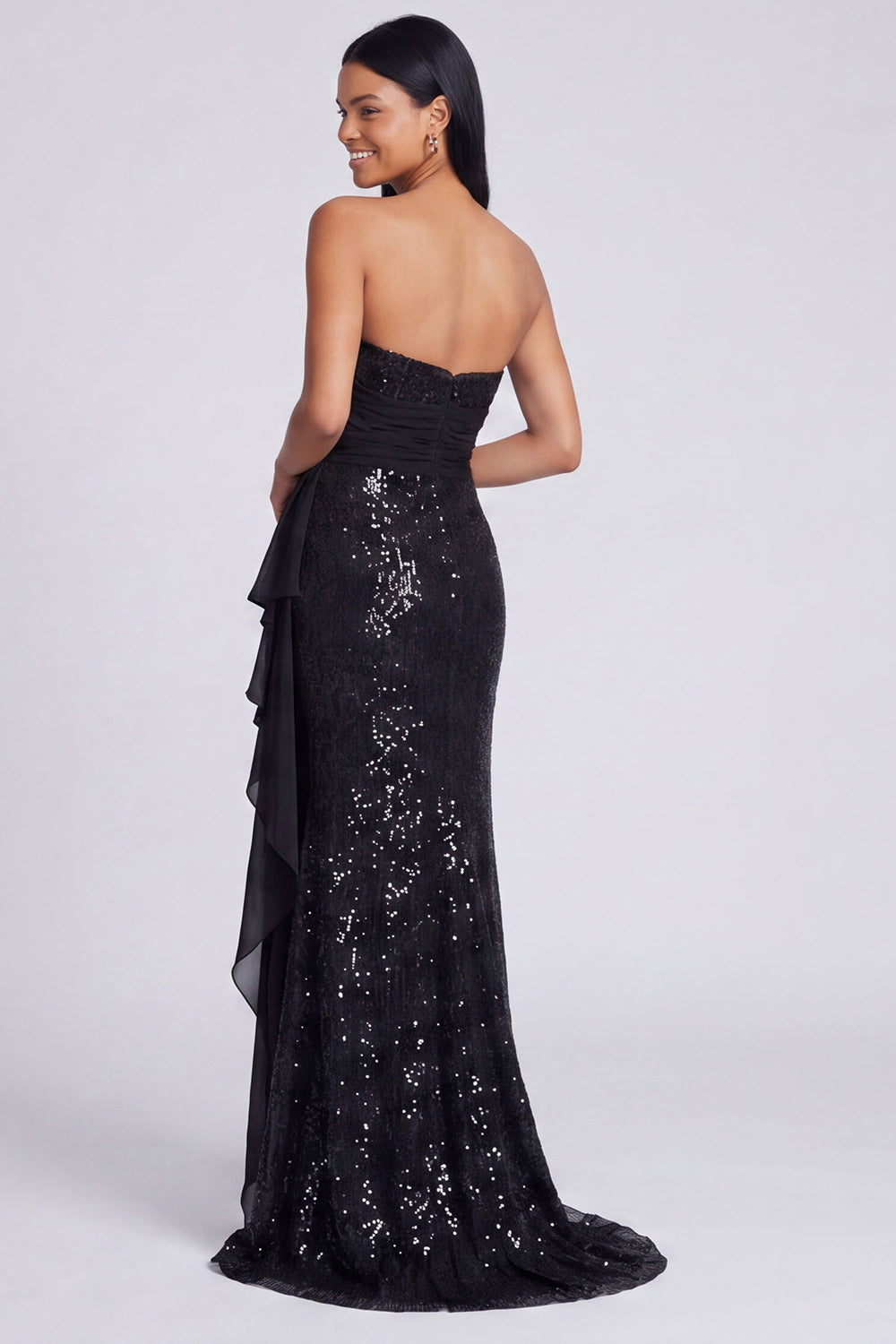 Strapless Light Pink Sequin Ruched Mermaid Formal Dress