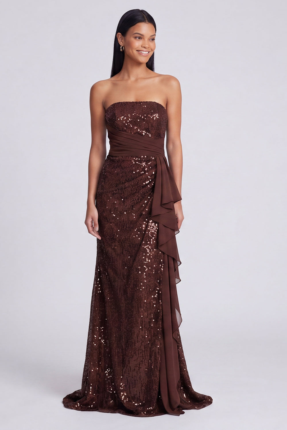 Strapless Light Pink Sequin Ruched Mermaid Formal Dress