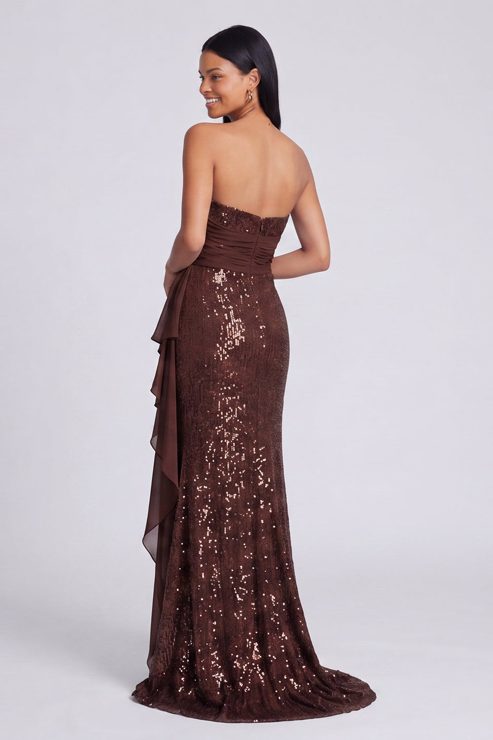 Strapless Light Pink Sequin Ruched Mermaid Formal Dress