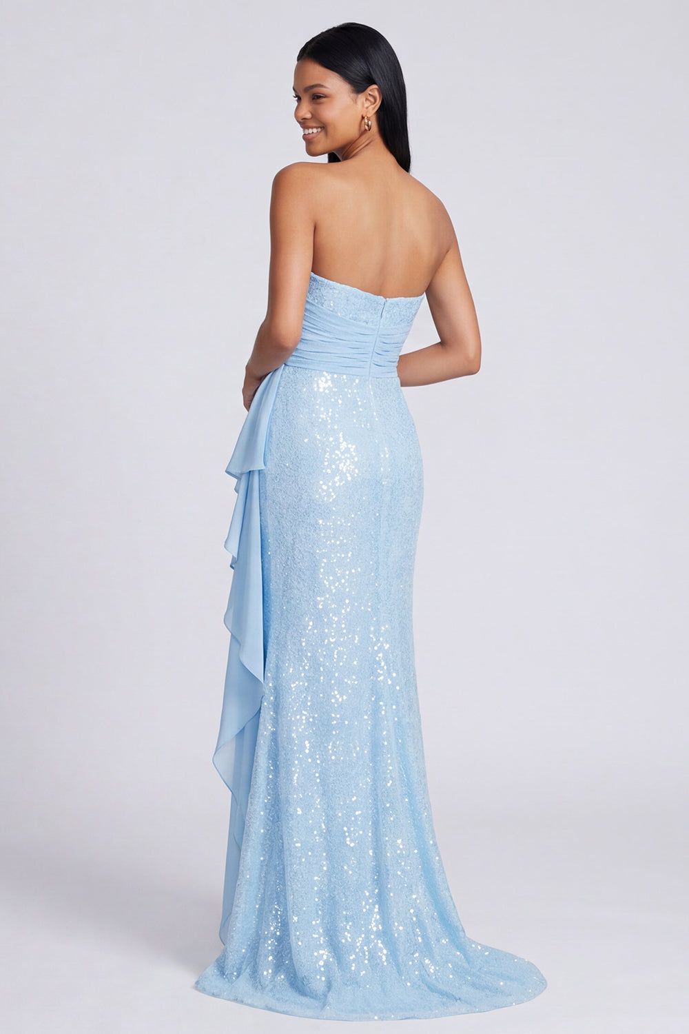 Strapless Light Pink Sequin Ruched Mermaid Formal Dress