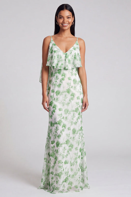 Robe longue florale vert clair sirène