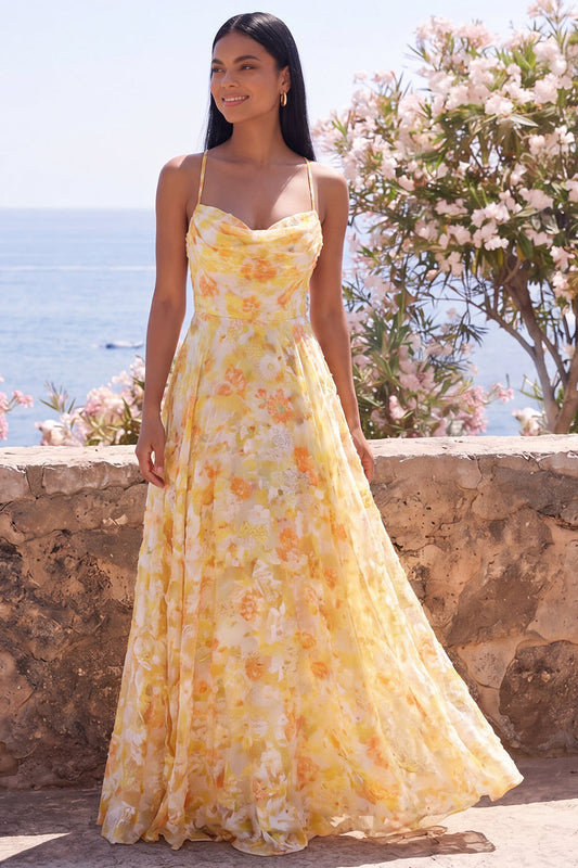 Yellow A Line Maxi Floral Dress