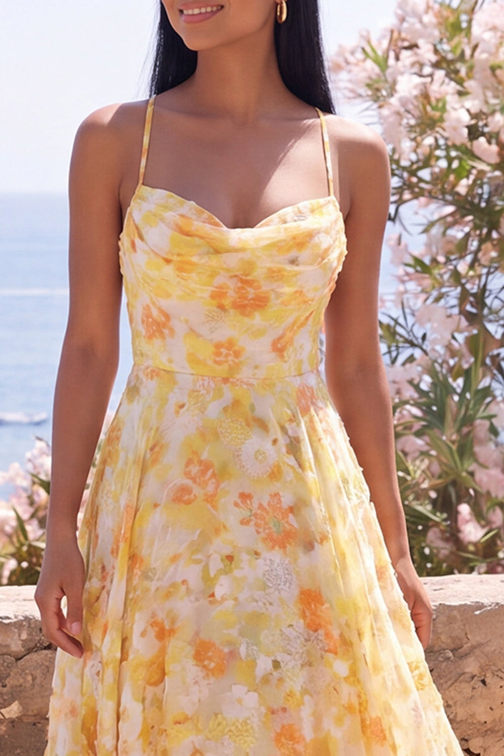 Yellow A Line Maxi Floral Dress
