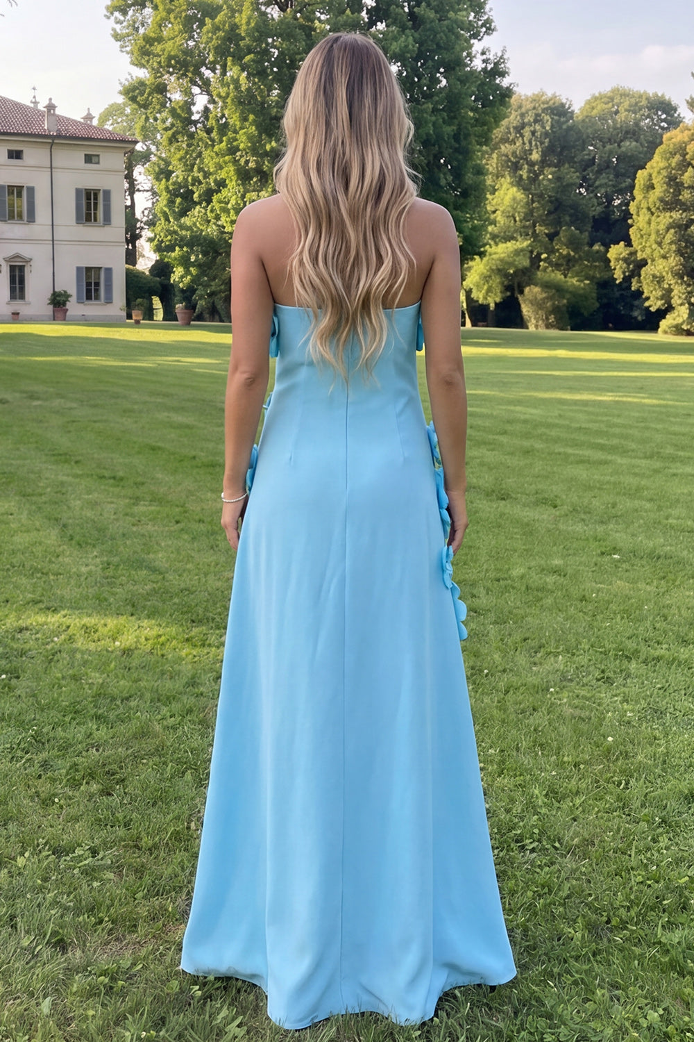 Robe longue évasée bustier fleurie vert sauge