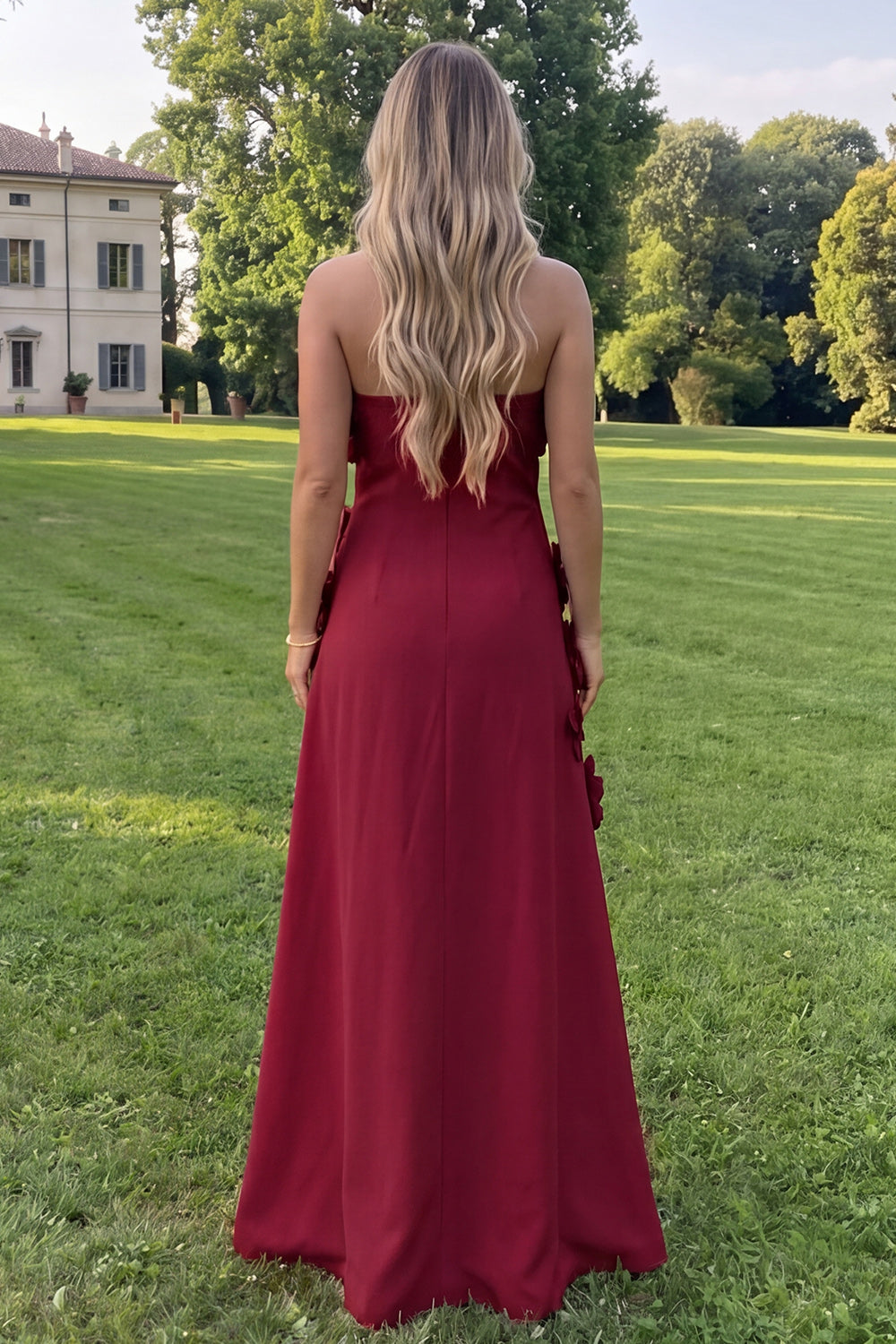 Robe longue évasée bustier fleurie vert sauge