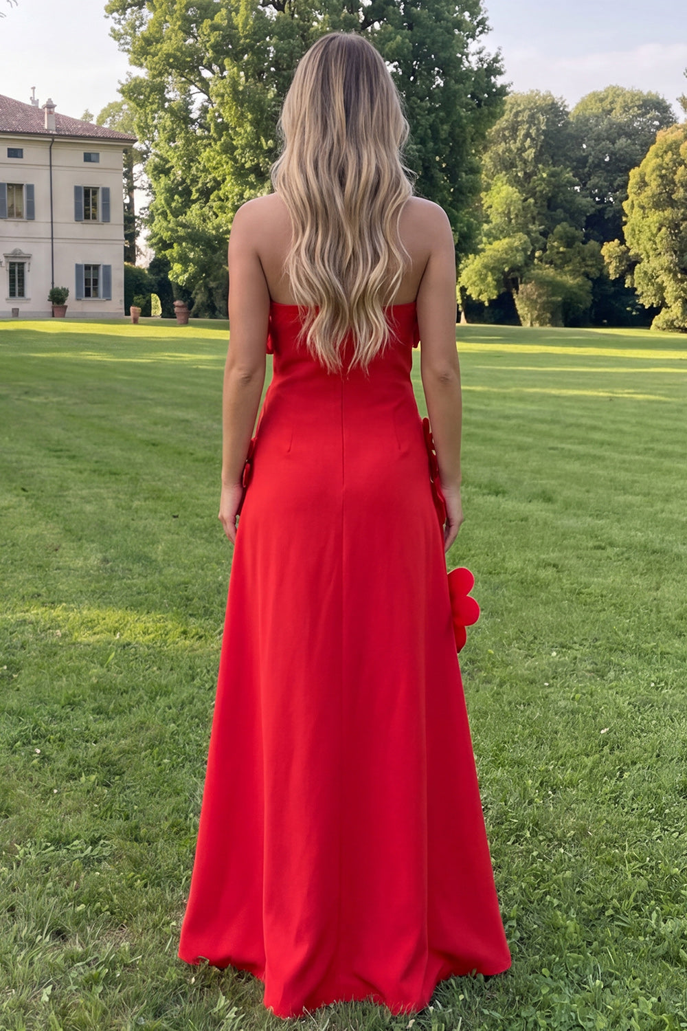 Robe longue évasée bustier fleurie vert sauge