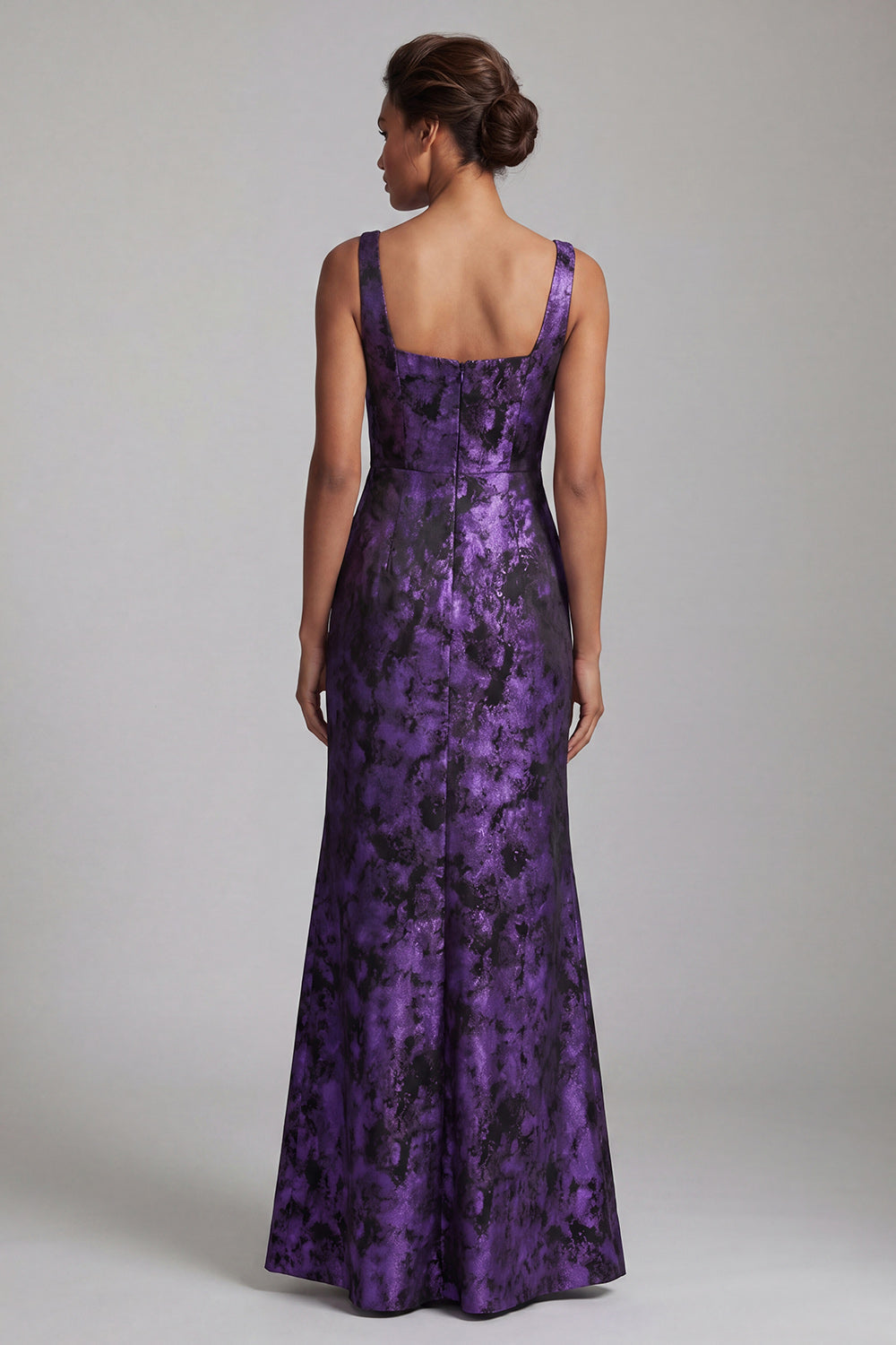 Floral Dark Purple Mermaid Ruched Long Mother of the Bride Dress with Slit
