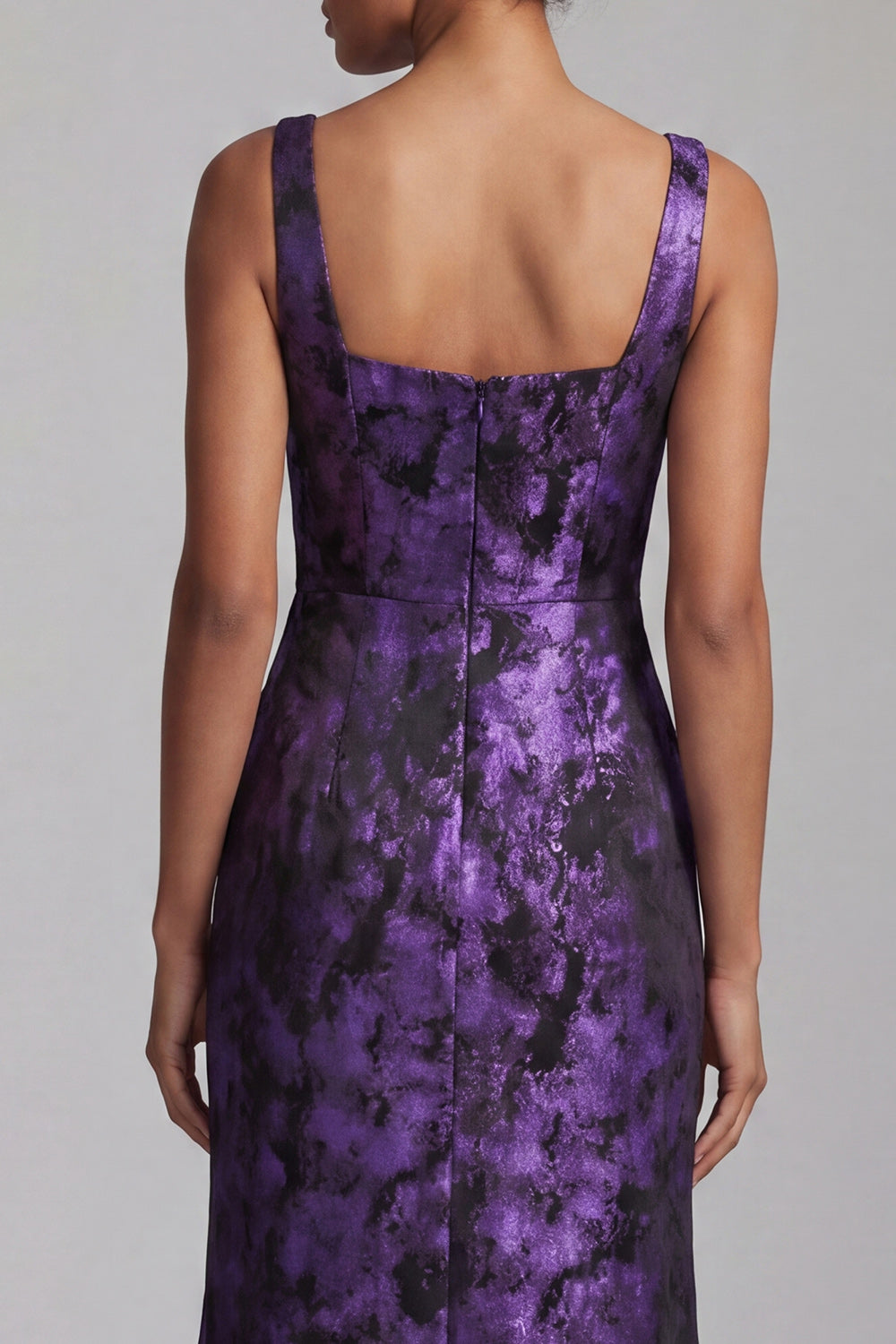 Floral Dark Purple Mermaid Ruched Long Mother of the Bride Dress with Slit