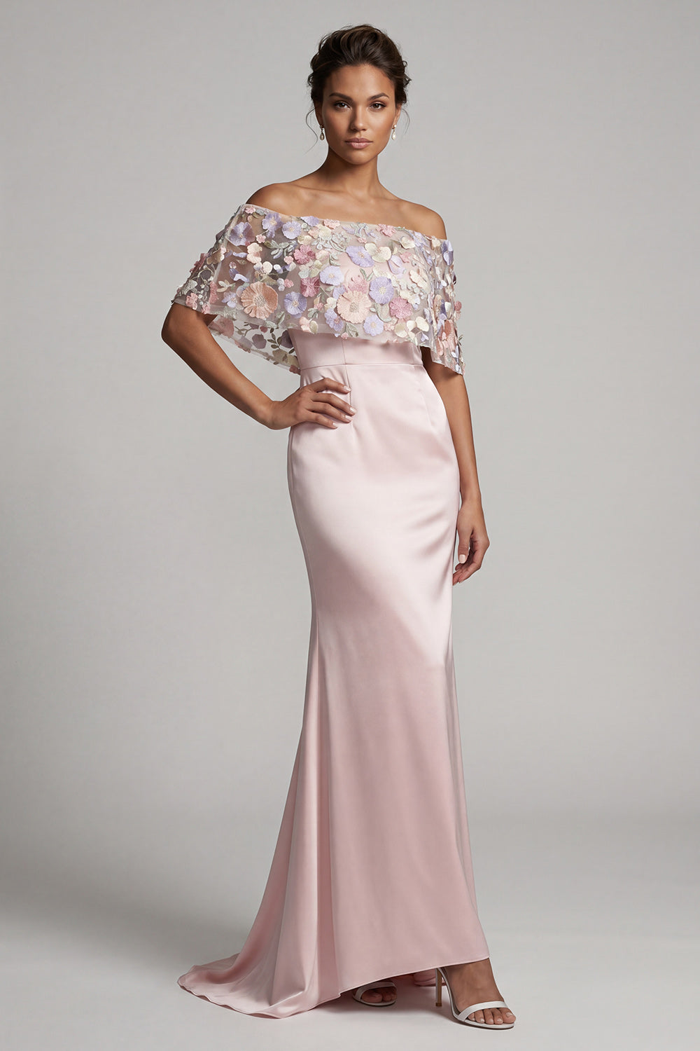 Blush Long Mermaid Floral Mother of the Bride Dress