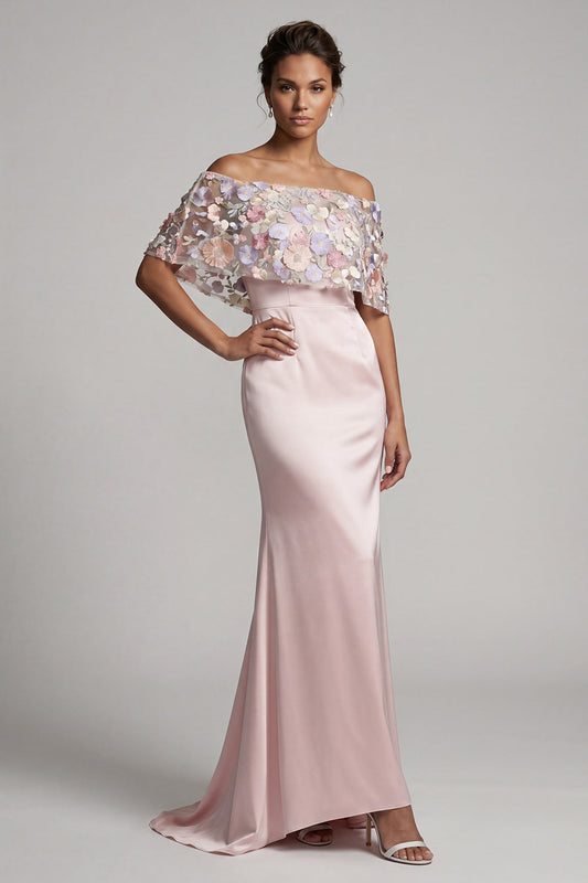 Blush Long Mermaid Floral Mother of the Bride Dress