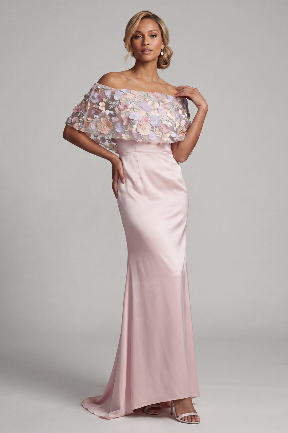Blush Long Mermaid Floral Mother of the Bride Dress