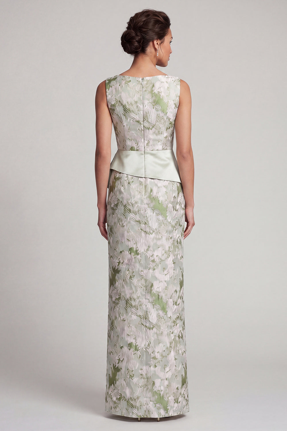 Fourreau Vert clair floral Longue Robe de Mère de la mariée avec ceinture