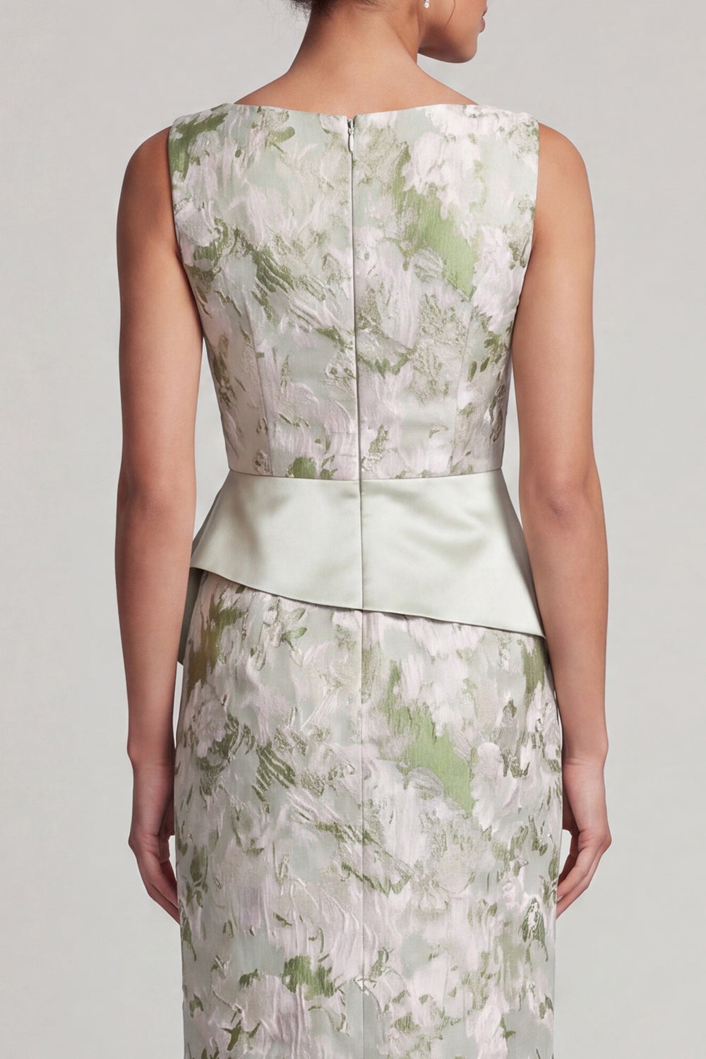 Fourreau Vert clair floral Longue Robe de Mère de la mariée avec ceinture