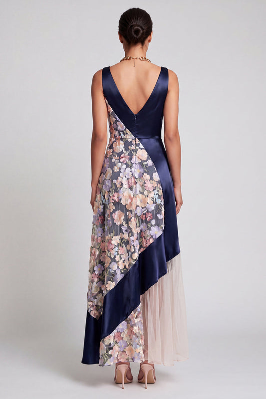 Robe longue évasée à col en V, motif floral blush, pour mère de la mariée