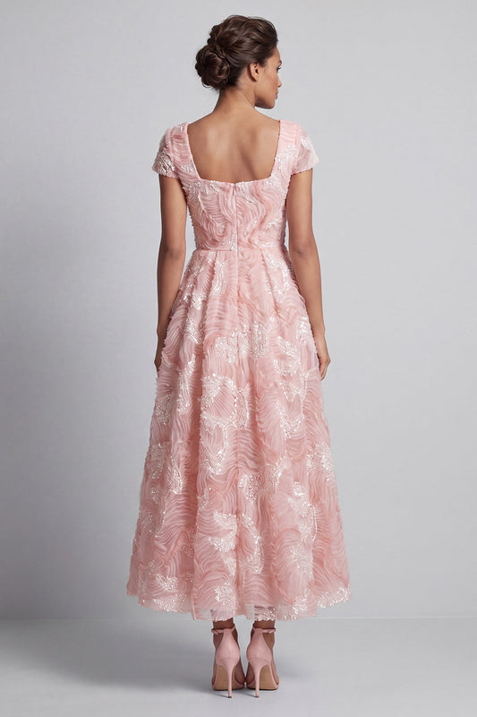 Robe longue de mère de la mariée blush perles scintillantes à col carré