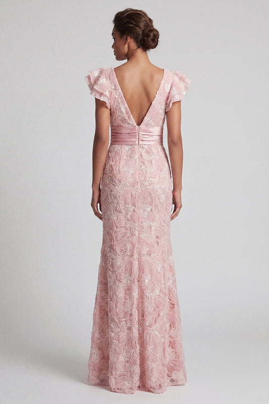 Blush Sequin V Neck Mermaid Mother Of the Bride Dress