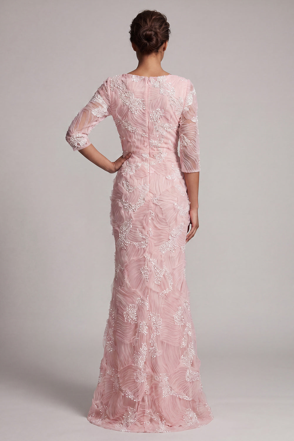 Blush Sequin 3/4 Sleeve Mermaid Mother Of the Bride Dress