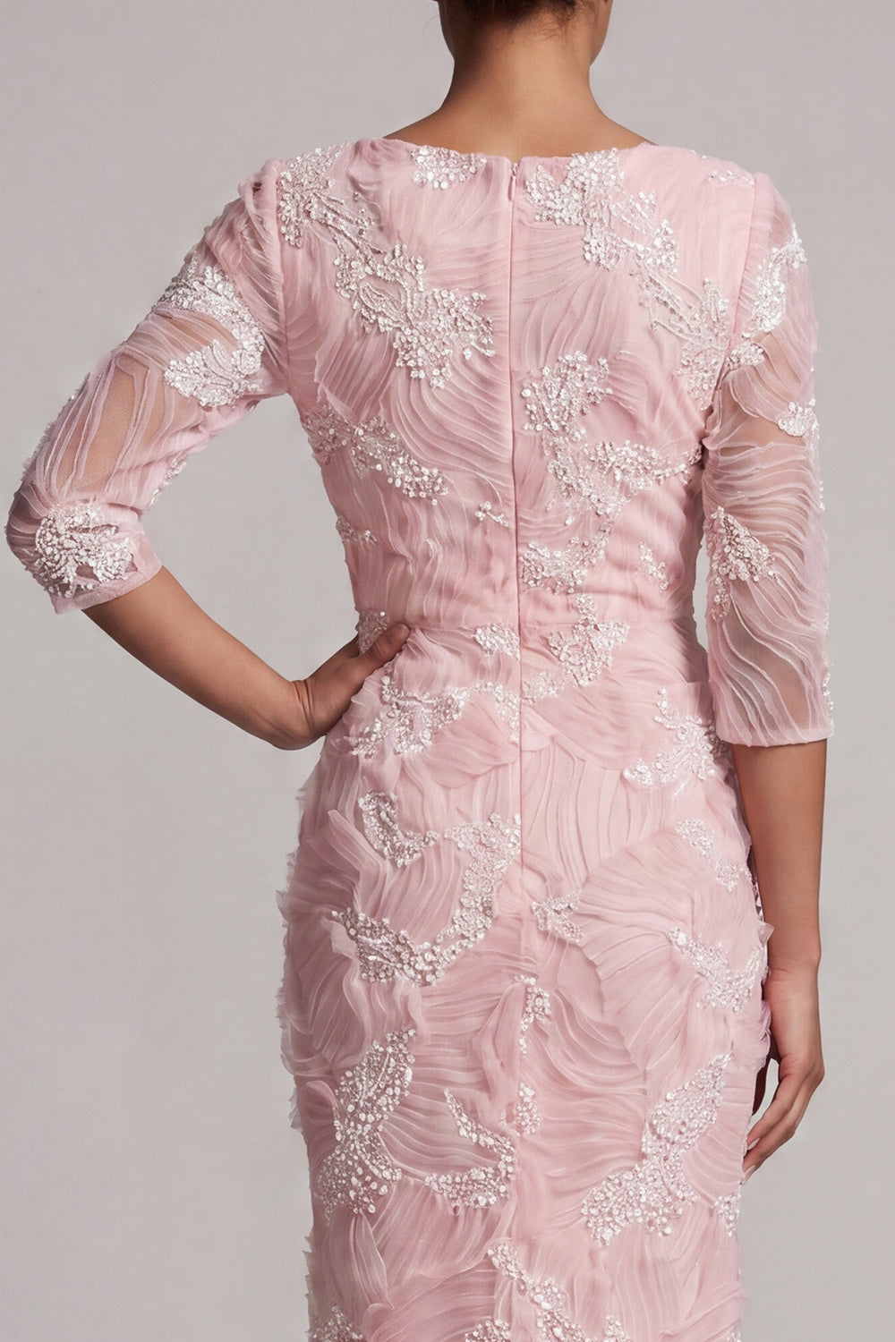 Blush Sequin 3/4 Sleeve Mermaid Mother Of the Bride Dress